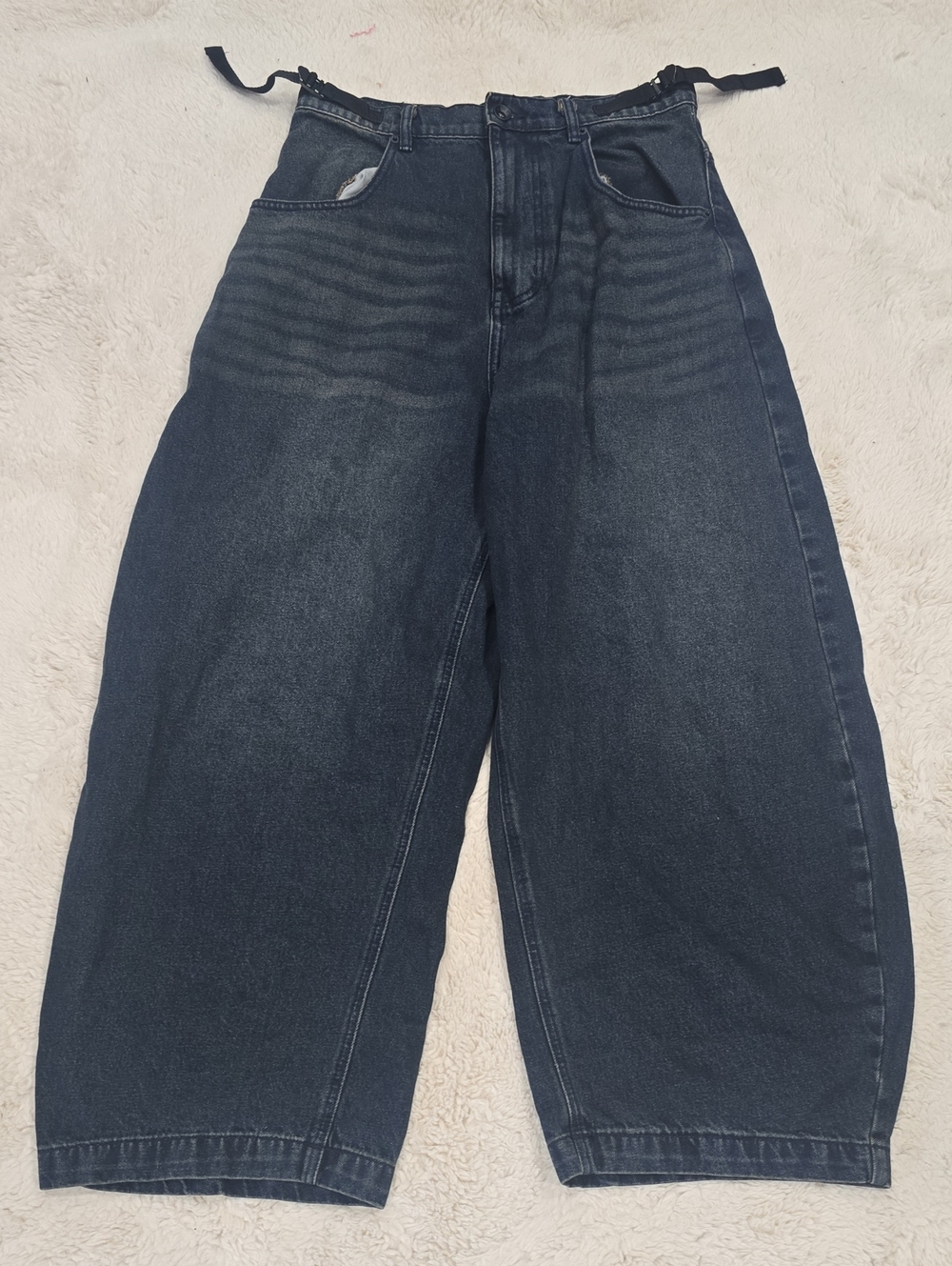 Wide Leg High-Waist Women's Jeans - Dark Blue
